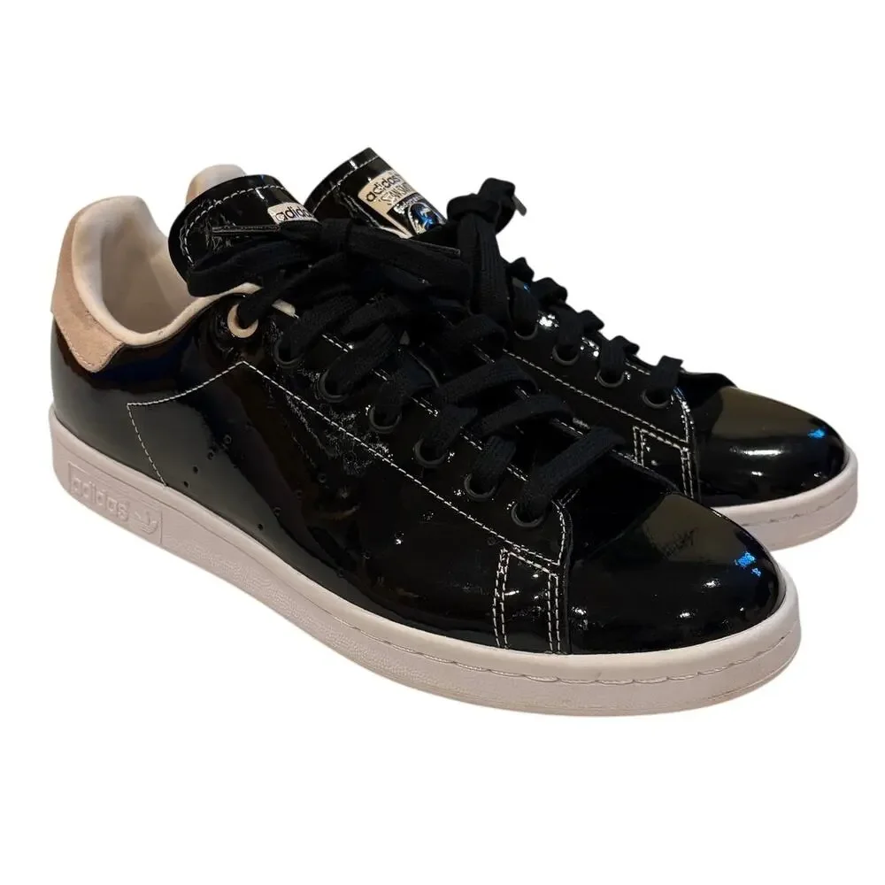Adidas Stan Smith Shiny Shoes Sneakers FW2299 Black Pink Glam Womens Size 10